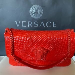 Versace Red Croc-Embossed Bag